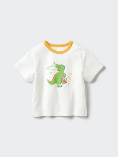 Uniqlo Baby Airism Cotton T-shirt Dinosaur With Quick-drying Yellow Age 18-24m  Us In White