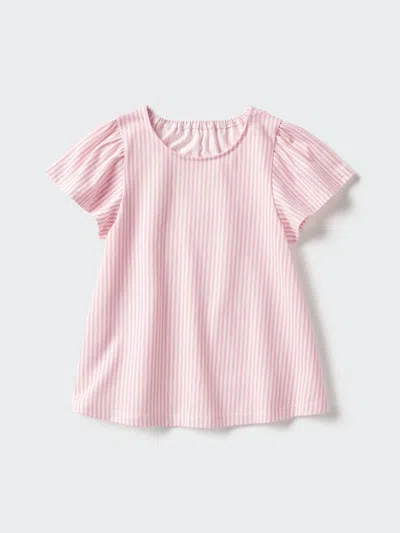 Uniqlo Baby's Airism Cotton T-shirt Flared Patterned, Pink, 18-24m In Multi