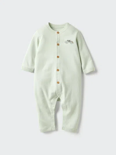 Uniqlo Baby Ribbed One Piece Outfit Long Sleeve, Green, 12-18m