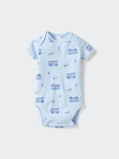 Uniqlo Baby Short Sleeve Bodysuit Printed, Blue, 18-24m