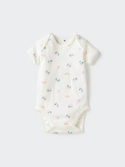 Uniqlo Baby Short Sleeve Bodysuit Printed, Off White, 18-24m In Neutral