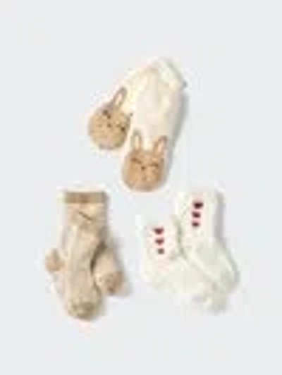 Uniqlo Baby Socks 3 Pairs, Natural, 6-18m In Neutral