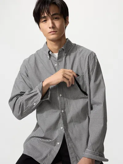 Uniqlo Broadcloth Shirt Button Down Checked Black Xl  Us In Gray