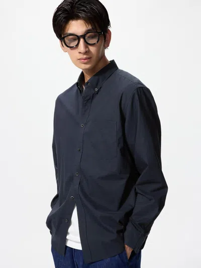 Uniqlo Broadcloth Shirt Button Down Navy 3xl  Us In Blue