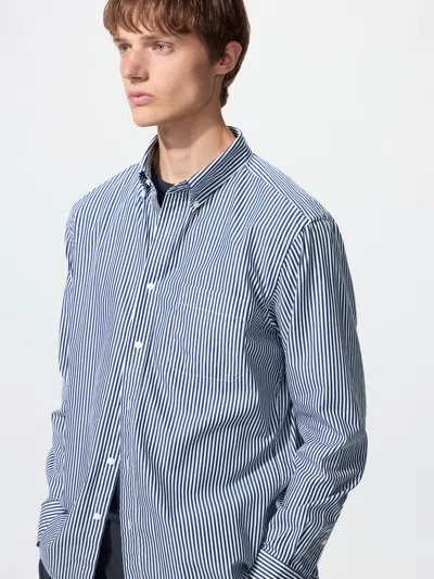 Uniqlo Broadcloth Shirt Button Down Striped Blue Medium  Us
