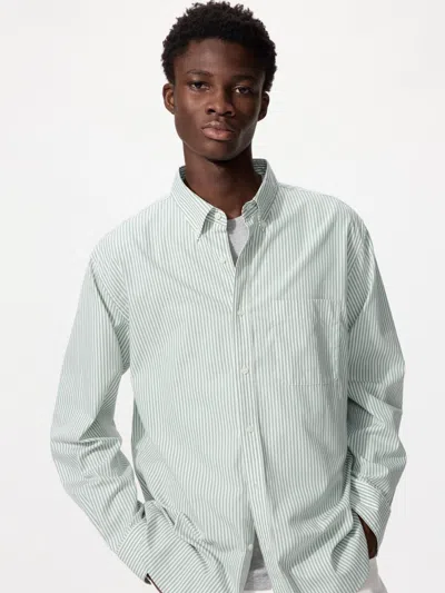 Uniqlo Broadcloth Shirt Button Down Striped Green Xl  Us
