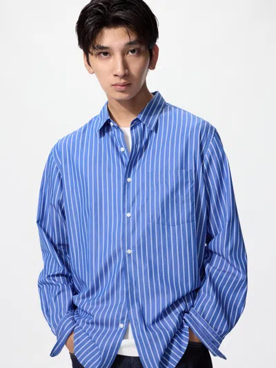 Uniqlo Broadcloth Shirt Regular Collar Striped Blue Xl  Us