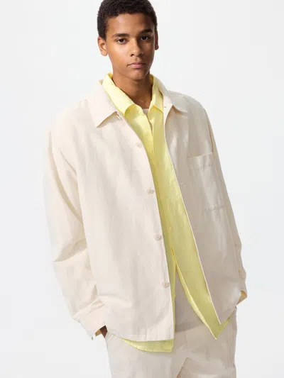 Uniqlo Cotton Linen Shirt Jacket Natural Large  Us In White