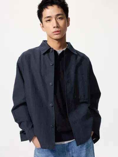 Uniqlo Cotton Linen Shirt Jacket Navy Xl  Us In Blue