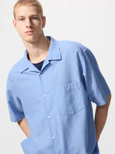 Uniqlo Cotton Linen Shirt Short Sleeve Blue 3xl  Us