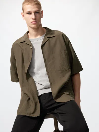 Uniqlo Cotton Linen Shirt Short Sleeve Brown Xl  Us In Green