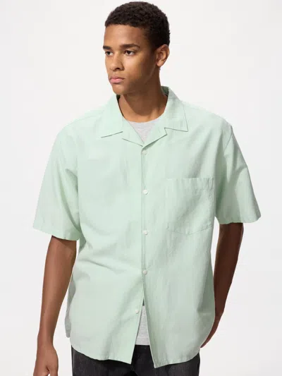 Uniqlo Cotton Linen Shirt Short Sleeve Green Large  Us