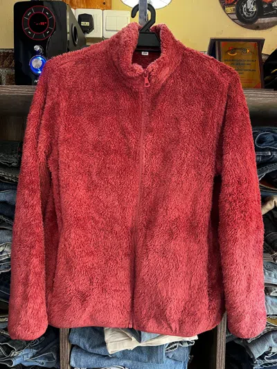 Pre-owned Uniqlo Deep Pile Zipper Fleece Jackets In Red
