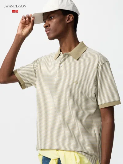 Uniqlo Dry Pique Striped Polo Shirt Narrow Stripe Beige Large  Us In Green