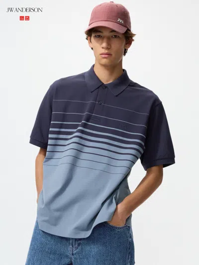Uniqlo Dry Pique Striped Polo Shirt Panel Navy 3xl  Us In Blue