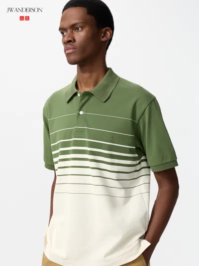Uniqlo Dry Pique Striped Polo Shirt Panel Olive 3xl  Us In Green