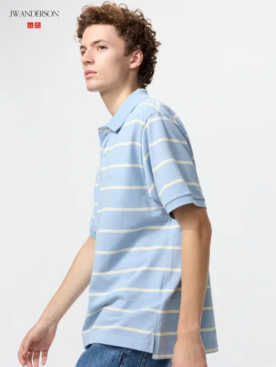 Uniqlo Dry Pique Striped Polo Shirt Wide Stripe Blue 3xl  Us
