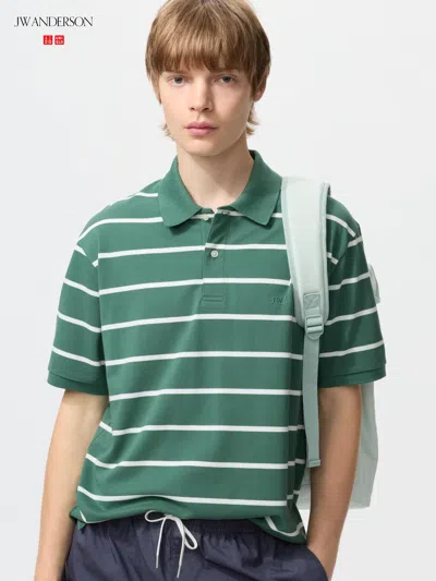 Uniqlo Dry Pique Striped Polo Shirt Wide Stripe Green Xl  Us