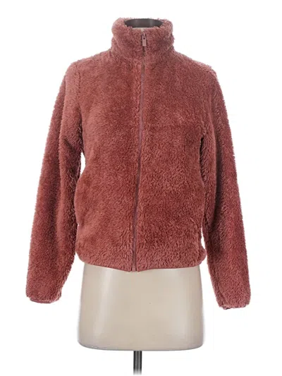 Pre-owned Uniqlo Faux Fur Jacket In Burgundy