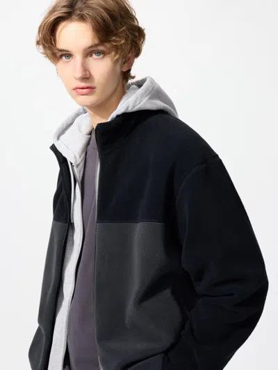 Uniqlo Fleece Full-zip Jacket Color Block Dark Gray Small  Us In Blue
