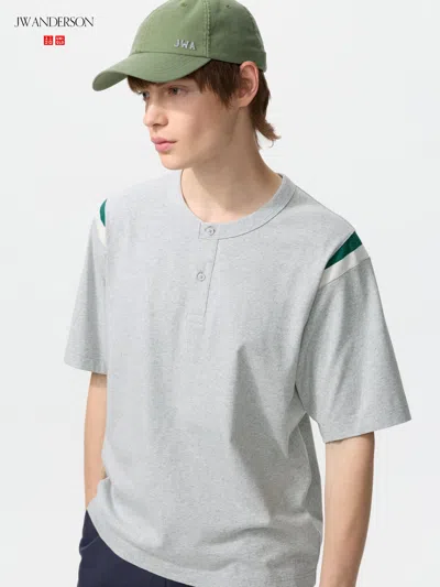 Uniqlo Henley Neck T-shirt Gray 3xl  Us In Blue