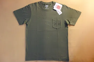 Pre-owned Uniqlo Kaws X  Ut 2016 Short Sleeve Graphic Pocket T-shirt "xx" Olive Green