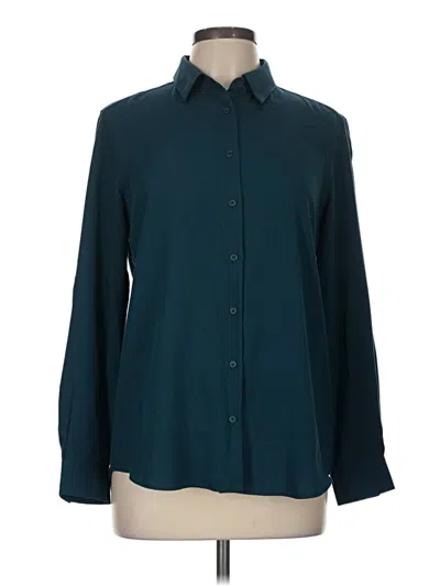 Pre-owned Uniqlo Long Sleeve Blouse In Blue