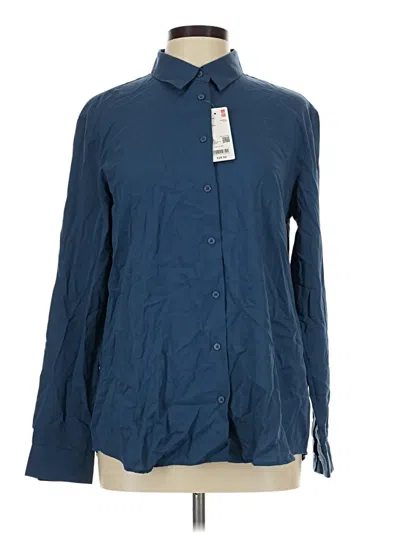 Uniqlo Long Sleeve Button Down Shirt In Blue