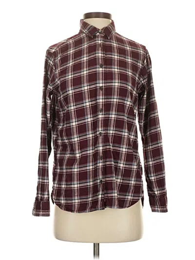 Pre-owned Uniqlo Long Sleeve Button Down Shirt In Burgundy