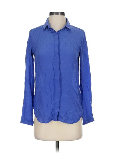 Pre-owned Uniqlo Long Sleeve Silk Top Blue Collared Neckline Tops
