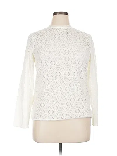 Pre-owned Uniqlo Long Sleeve Top Ivory Mock Neckline Tops In White