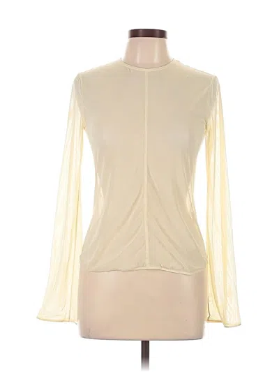 Pre-owned Uniqlo Long Sleeve Top Ivory Mock Neckline Tops In White