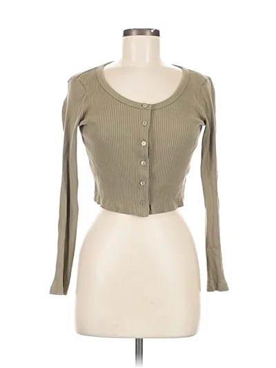 Pre-owned Uniqlo Long Sleeve Top Tan Sweetheart Neckline Tops In Brown