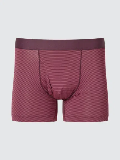 Uniqlo Men's Airism Boxer Briefs Striped With Odor Control, Wine, Small In Burgundy