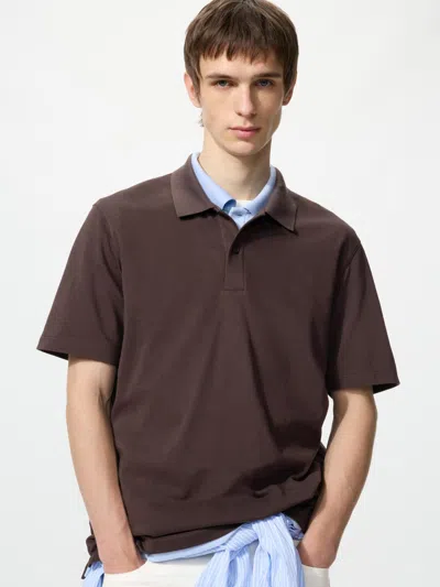 Uniqlo Men's Airism Cotton Pique Polo Shirt, Dark Brown, Large