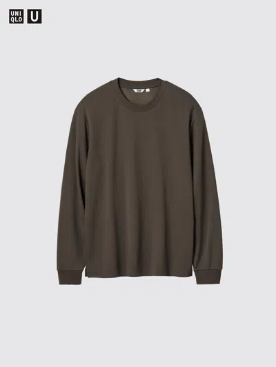 Uniqlo Men's Airism Cotton T-shirt Long Sleeve, Dark Brown, Small