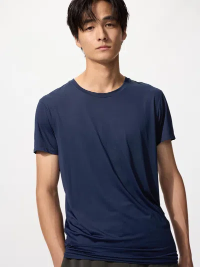 Uniqlo Men's Airism Crew Neck T-shirt With Odor Control Navy 3xl  Us In Blue