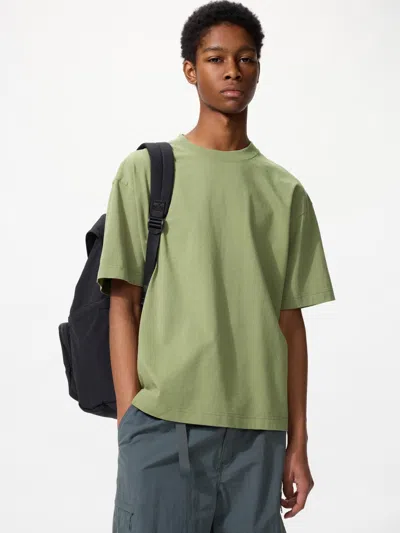 Uniqlo Men's Boxy Cropped T-shirt, Olive, 3xl In Green