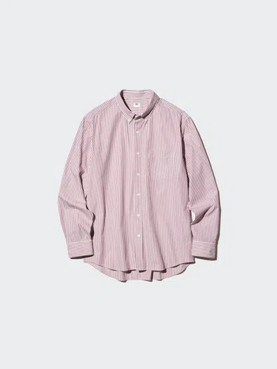 Uniqlo Kids' Men's Broadcloth Shirt Button Down Striped, Red, Xl In Pink