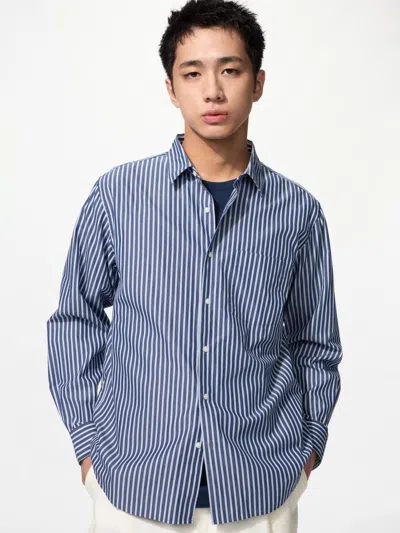 Uniqlo Men's Broadcloth Shirt Striped, Blue, Xs
