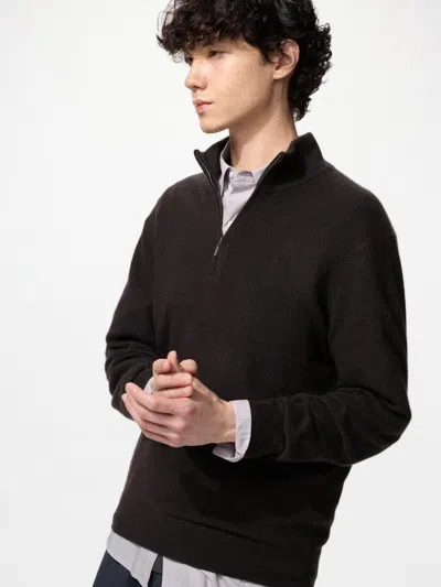 Uniqlo Men's Cashmere Quarter-zip Sweater, Dark Brown, 2xl