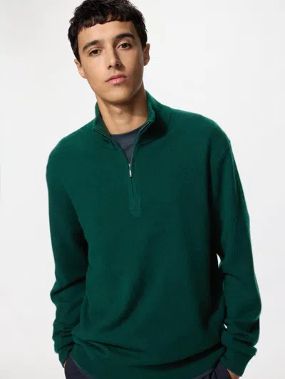 Uniqlo Men's Cashmere Quarter-zip Sweater, Green, 2xl