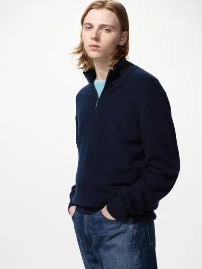 Uniqlo Men's Cashmere Quarter-zip Sweater, Navy, Xs