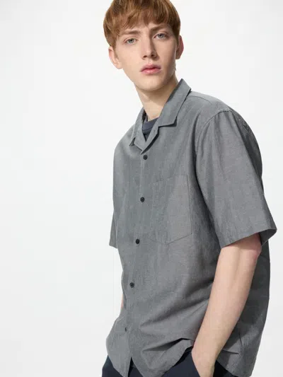 Uniqlo Men's Cotton Linen Shirt Short Sleeve, Gray, 2xl