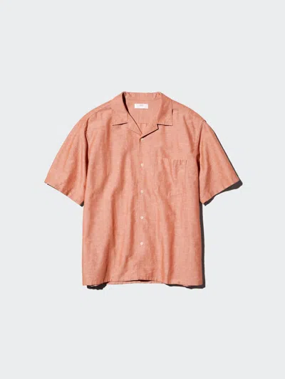Uniqlo Men's Cotton Linen Shirt Short Sleeve, Orange, Xl In Brown