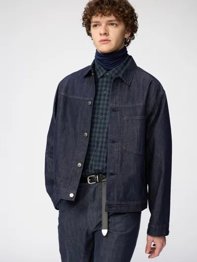 Uniqlo Men's Denim Trucker Jacket, Navy, 2xs In Blue