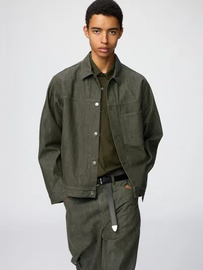 Uniqlo Men's Denim Trucker Jacket, Olive, 2xs In Gray
