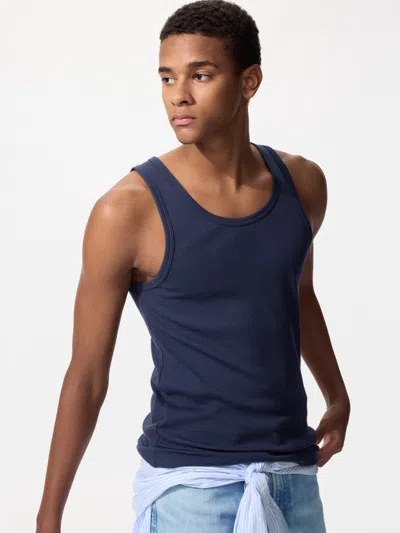 Uniqlo Men's Dry Color Ribbed Tank Top Navy 3xl  Us In Blue