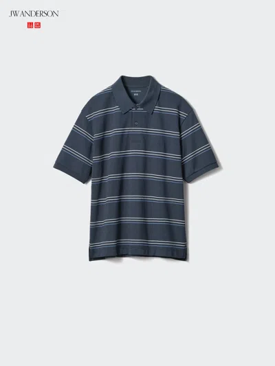 Uniqlo Men's Dry Pique Striped Polo Shirt Multi With Quick-drying, Navy, 2xl