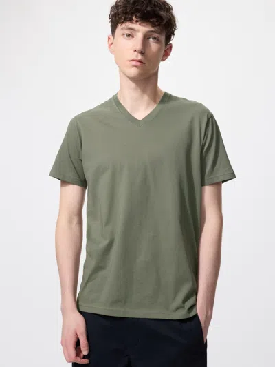 Uniqlo Men's Dry V-neck T-shirt Olive Medium  Us In Green